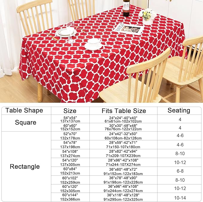 Smiry Rectangle Table Cloth, Waterproof Vinyl Tablecloth with Flannel Backing for Rectangle Tables, Wipeable Spillproof Plastic Tablecloths for Dining, Camping, Indoor and Outdoor (54"x108", Red)