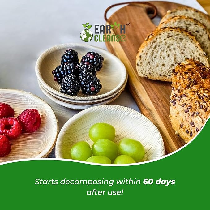 6" Areca Palm Leaf Round Bowls Compostable Biodegradable Eco-Friendly Natural Disposable Bowls, Perfect for Picnic Catering, Dessert, and Wedding (Pack of 100)