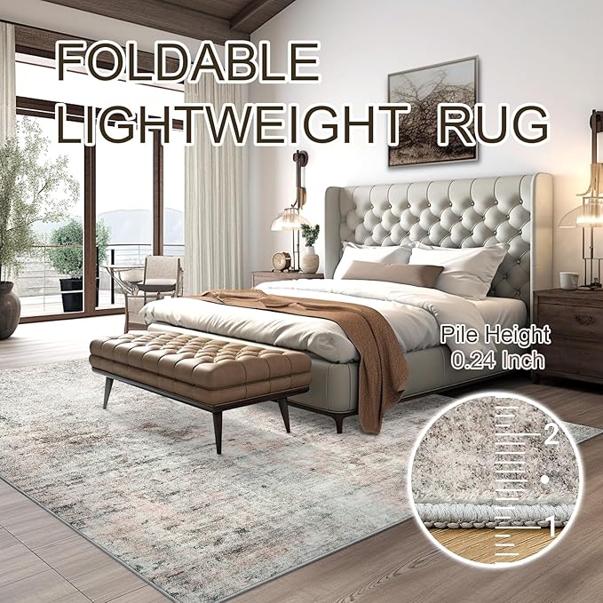 Abstract Rug 5x7 Machine Washable Area Indoor Pink Grey Low Pile Non-Slip Foldable Thin Accent Gray Rugs for Bedroom Living Room Dining Room