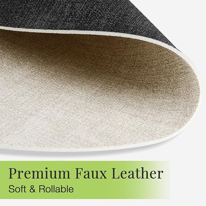 13-Inch Faux Leather Round Placemats Set of 4, Waterproof Anti-Slip Dual Sided Place mats, Heat Resistant Washable Table Mats with Coaster, Suitable for Indoor & Outdoor (4, Black Beige)
