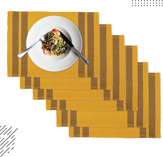 Encasa XO Dining Placemat Set of 6 | Ladder Yellow Color | Fine Ribbed Cotton Table mat | Size 18x13 in | Machine Washable