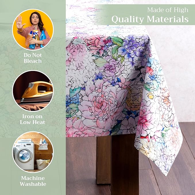 Maison d' Hermine Table Cloth Square Table 100% Cotton 60 x 60 Inches Tablecloth Reusable Decorative for Dining Room Farmhouse Home Valentines Day Decorations Spring Summer - Floral Love