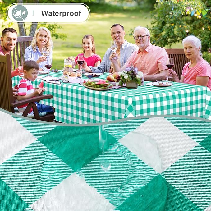 misaya Rectangle Waterproof Vinyl Table Cloth, Buffalo Flannel Backed Tablecloth, Wipeable Plastic Table Cover for Dinner, Kitchen, Outdoor (60" x 102", Green and White)