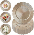 PROY 100 Pcs 13 Inch Gold Charger Plates Bulk, Elegant Fluted Edge Plastic Charger Plates Reusable Table Chargers, Round Gold Chargers Dinner Plate Wedding Decoration