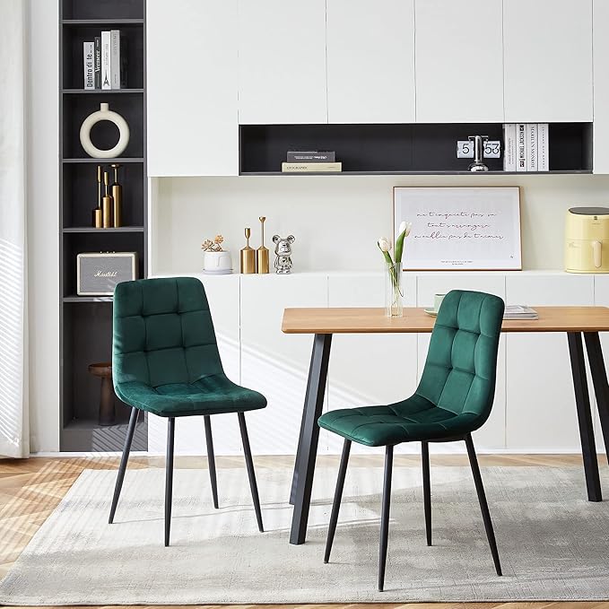 Comfy Dining Chairs Set of 4,Upholstered Velvet Home Chair Soft No Arms Accent Chairs with Back for Small Spaces,Simple Stylish Dining Chair for Kitchen,Dining Room