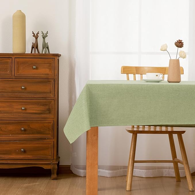 Hiasan Faux Linen Rectangle Tablecloth - Wrinkle and Stain Resistant Washable Table Cloth for Kitchen Dining Room Holiday Table Cover for Dinner, Green, 54 x 120 Inch