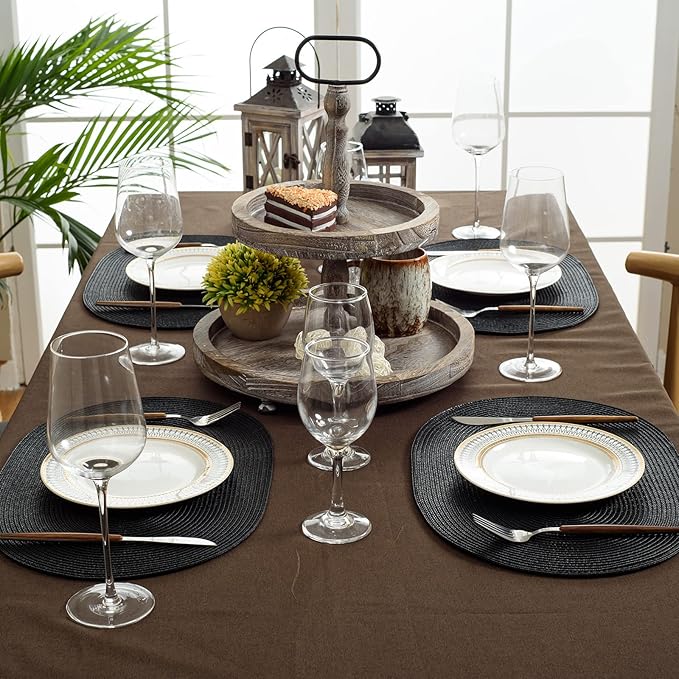 FunWheat Oval Braided Placemats Set of 4 Table Mats for Dining Tables Washable Heat Resistant Place Mats for Indoor Outdoor Use 12 x18 Inch(Oval Black, 4pcs)