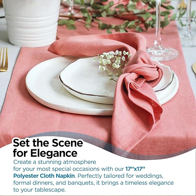 Polyester Cloth Napkins - Washable Soft Table Linens - Durable & Elegant for Dining, Restaurants, Weddings, Events, Rentals, Banquets, & Parties - Premium Quality Set of 250, Coral, 17"x17"