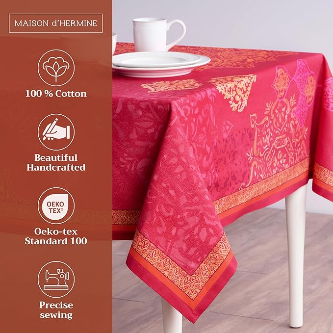 Maison d' Hermine Table Cloth Square Table 100% Cotton 60 x 60 Inches Fall Tablecloth Reusable Everyday Use for Thanksgiving Christmas Decorations Dining Farmhouse Party (Versailles)