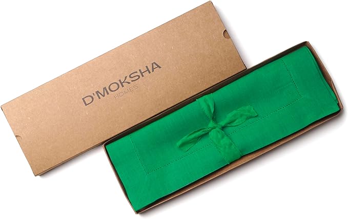 D'Moksha Homes Linen Placemats Set of 4 - Classic Hemstitch Kelly Green Placemats 14 x 19 Inch - 100% Pure Linen Table Mats for St Patricks Day, Easter - Handcrafted and Machine Washable