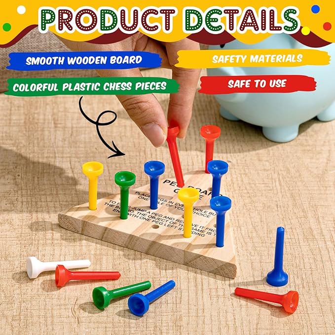 Skylety 6 Pack Triangle Peg Games Wooden Board Table Game for Family Boys Girls Adults, Learning Toys Travel Peg Jump Toys Triangle Puzzle Brain Teaser Christmas Gifts (Multicolor)