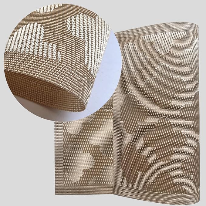 Elegant Placemats Vinyl Woven Heat-Resistant Placemats Set of 4 Washable Easy to Clean Table Mats for Dining Room and Decorate (Gold)