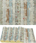 Vintage Farmhouse Placemat Set, Green Blue Rustic Wooden Plank Art Sketch Cutlery Knife Fork Inspirational Quotes Pattern Home Decor Linen Table Mats for Dining Room Kitchen Party (17x12in) x4P