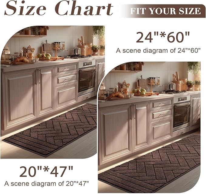 Kitchen Rugs,24" x 59" Non Slip Kitchen Mats for Floor-Thick Stain Resistant Kitchen Floor Mat Runner Carpet for Hallways Entryway Laundry Room Washable(Camel)
