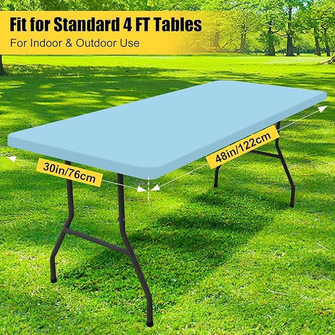 Smiry Rectangle Picnic Table Cloth, Waterproof Elastic Fitted Tablecloths for 4 Foot Tables, Washable Polyester Table Cover for Camping, Indoor and Outdoor (Light Blue, 30"x48")