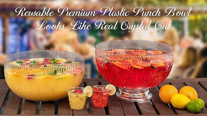 Upper Midland Products Crystal Cut Plastic Punch Bowl With Ladle 3 Gallon Large Bowls For Parties