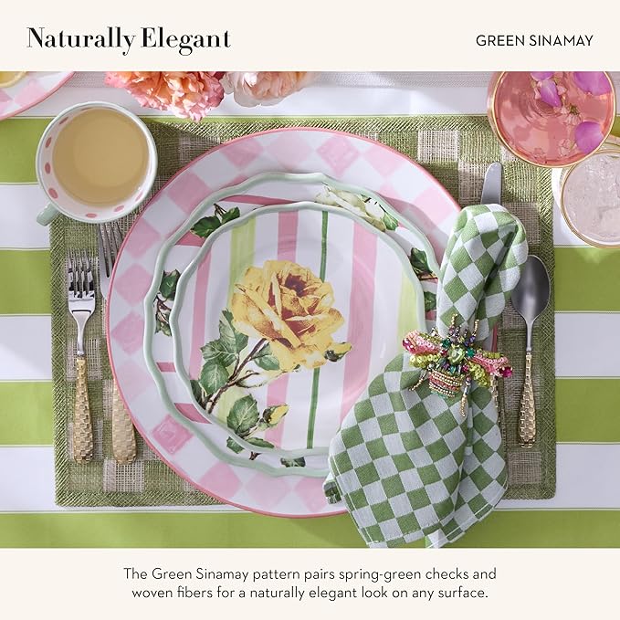 MACKENZIE-CHILDS Set of 4 Sinamay Placemats, Durable Woven Table Mats, Green