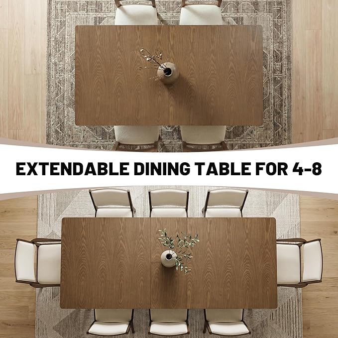 HNY Extendable Wood Dining Table for 4-8, 71" Inch Modern Rectangular Kitchen Tables with Wooden Base Farmhouse Dinner Table for Dining Room, Living Room, Home, Walnut