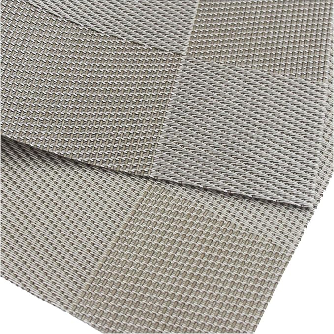 PIGCHCY Place Mats Heat-Resistant Non Slip Table Mats - Easy Wipe Clean Woven Vinyl Placemats for Dining Table Set of 6 (Grey Silver)