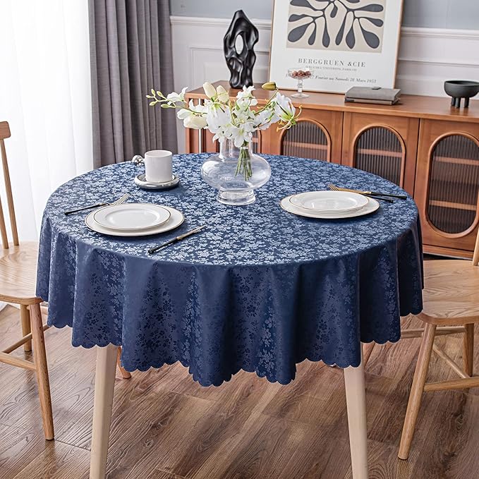 Smiry Round Table Cloth, Waterproof Heavy Duty Vinyl Tablecloths, Wipeable Washable Table Cover for Kitchen and Dining Room (Navy Blue, 70" Round)