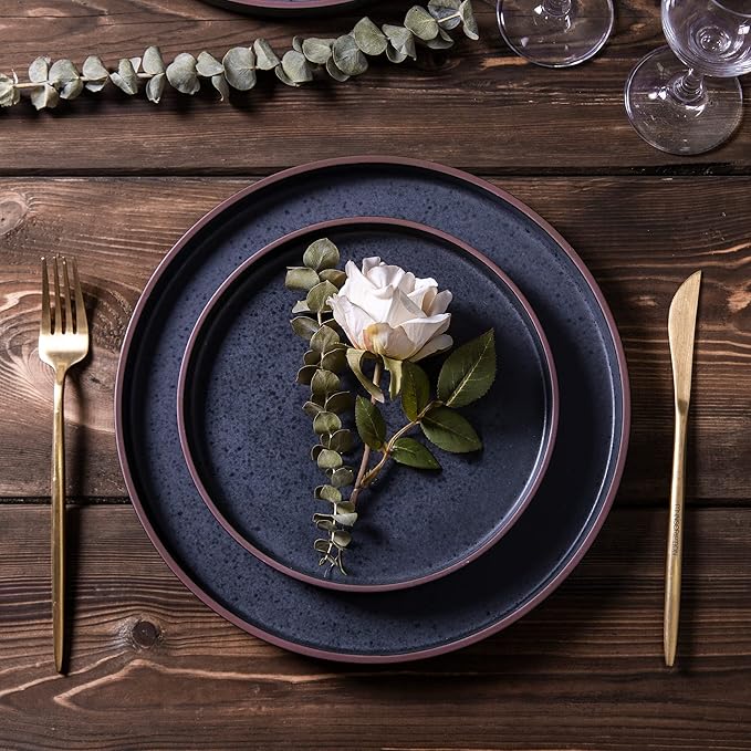 LERATIO Ceramic Dinnerware Sets for 6, High Edge Stoneware Plates and Bowls Set, Chip and Crack Resistant | Oven & Dishwasher & Microwave Safe Dishes Set, Service for 6 -Ashen