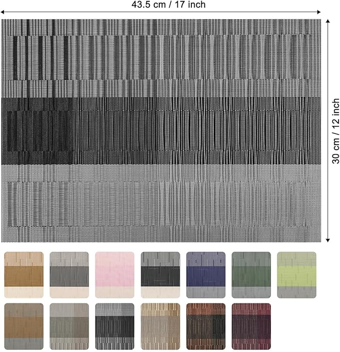 Placemats Set of 8, Vinyl Woven Place Mats Indoor Set of 8 Washable Wipeable PVC Table Mats Heat-Resistant Non Slip Plastic Placemat for Kitchen Dining Outdoor Table (Gray Black, Set of 8)