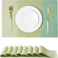 Leetaltree Gradient Green Woven Placemats Set of 8 - Heat Resistant Non-Slip Place mats for Dining Table, Washable Durable PVC Vinyl Woven Table Mats(Gradient Green, 8)