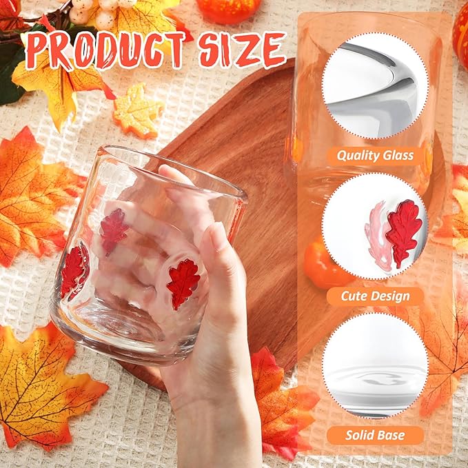 Icon Juice Glasses, 14oz Stemless Wine Drinking Juice Glass Cup for Valentine Party Supplies Gift(2 Pcs,Maple Leaf & Pumpkin)