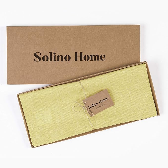 Solino Home Linen Chambray Yellow Table Runner 90 Inches Long - Athena, 100% Pure Linen 14 x 90 Inch Table Runner for Spring, Easter