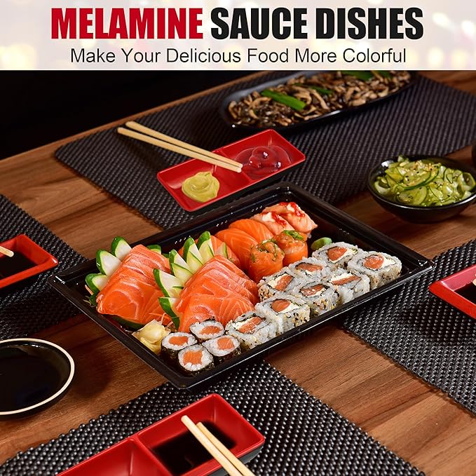 15 Pcs Dual Soy Sauce Dish, Melamine Dual Dipping Bowls Divided Sauce Dishes for Sushi,Two Compartments Plate Appetizer Serving Tray for Restaurant Kitchen Condiments