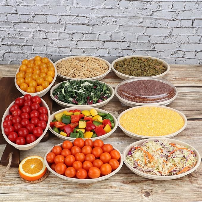 28 oz Oval Disposable bowls with lids,Sugarcane Salad Bowls take away food containers Plant Fibers 50 PACK