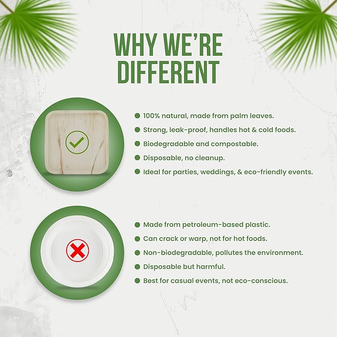 Palm Leaf Plates 6 Inch (100 Pack), Square Bamboo Plates Disposable, Eco-Friendly, Biodegradable & Compostable Bamboo Appetizer Plates, Perfect Dinnerware for Desserts, Snacks, Parties & Events