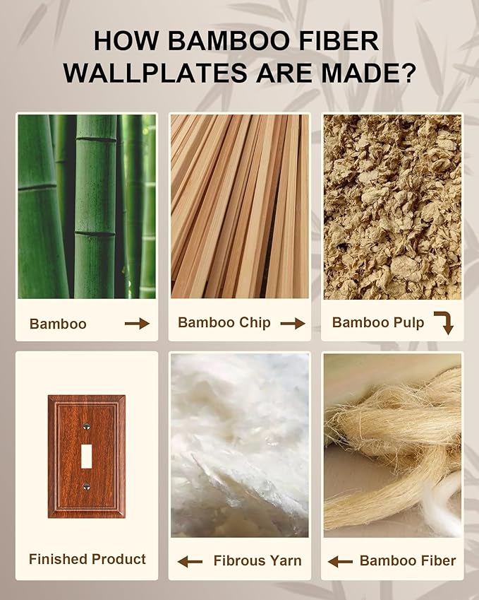 2-Pack Single Toggle Light Switch Cover Plate, Durable Natural Bamboo Fiber Decorative Switch Plate Covers, Wood Grain 1 Gang Wall Plate, Corrosion Resistant