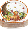 Grencian 50Pcs Thanksgiving Oval Paper Plates Thanksgiving Harvest Plates 10" X 12" Large Disposable Fall Pumpkin Cornucopia Platter Rustic Farmhouse Tableware for Autumn Harvest Party Decorations