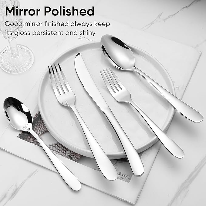 Herogo Heavy Duty Stainless Steel Silverware Set, 30-Piece Heavy Weight Modern Flatware Cutlery Set for 6, Fancy Tableware Eating Utensils for Home Wedding, Dishwasher Safe, Mirror Finished