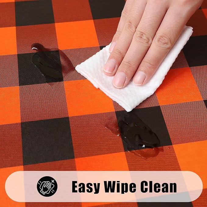 Smiry Rectangle Picnic Table Cloth, Elastic Waterproof Fitted Vinyl Tablecloths, Flannel Backed Buffalo Plaid Table Covers for Dining, Camping, Outdoor (Black and Orange, 30" x 72")
