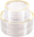 200 PCS Clear Gold Plastic Plates, Gold Rimmed Disposable Party Plates Include 100 Dinner Plate and 100 Dessert Plate Perfect for Party, Holiday, Birthday, Wedding
