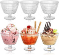6 Pack Glass Dessert Bowls Set, 10.8 Oz Vintage Ice Cream Cups with Pedestal, Fluted Sundae Dishes Pudding Footed Bowl for Ice Cream, Dessert, Parfait, Candy, Fruit