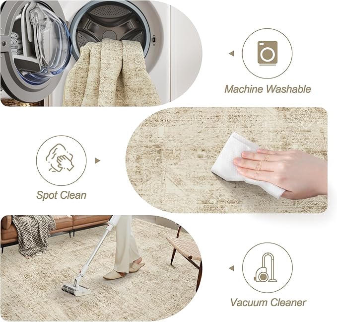 6x9 Area Rug for Living Room Floral Washable Non-Slip Modern Rugs for Bedroom Dinning Room Ultra-Thin Indoor Brown