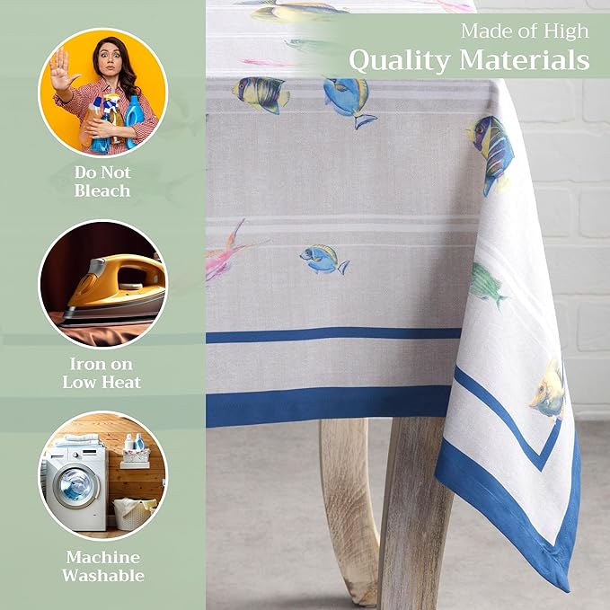 Maison d' Hermine Table Cloth Rectangle Table 100% Cotton 60 x 90 Inches Tablecloth Reusable Decorative for Dining Room Farmhouse Home Valentines Day Decorations Spring Summer - Poisson
