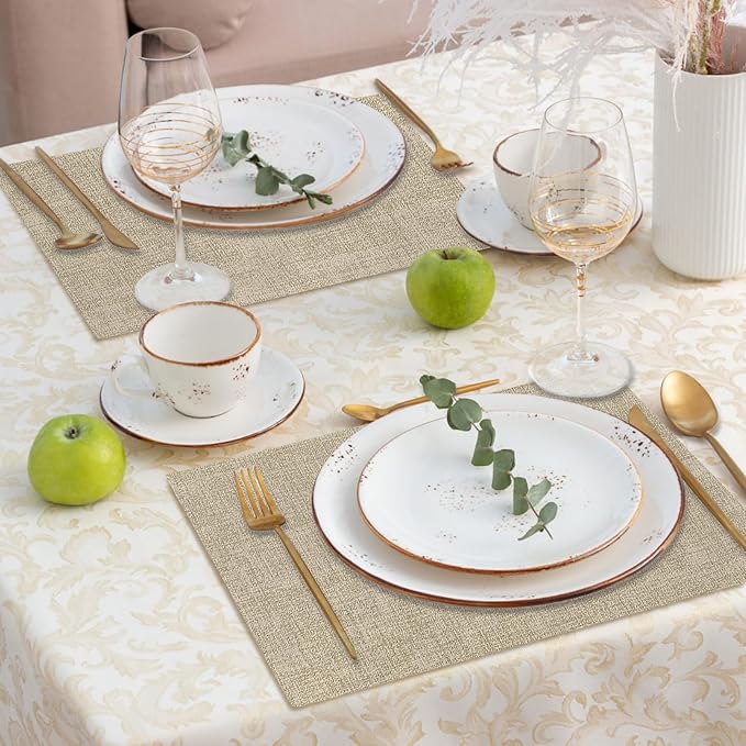 Faux Leather Placemats Set of 6 – Heat Resistant Table Mats Set of 6 Waterproof Wipeable Dining Fall Place Mats for Indoor & Outdoor, Easy to Clean - Khaki