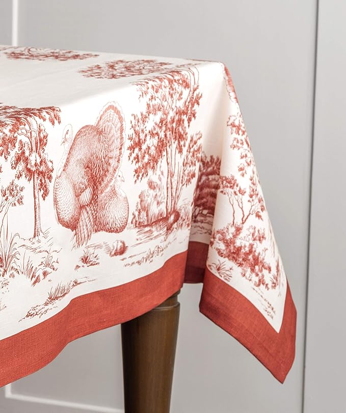 Maison d' Hermine Table Cloth Rectangle Table 100% Cotton 54 x 72 Inches Fall Tablecloth Reusable Everyday Use for Thanksgiving Christmas Decorations Dining Farmhouse Party (Holy Jouy - Red)