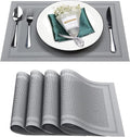 Placemats Set of 4,Washable,Heat and Stain Resistant Indoor/Outdoor Place mats,Vinyl Woven Non Slip Table Mats for Restaurant Table Protection,PVC Placemats(Gray,4PCS)