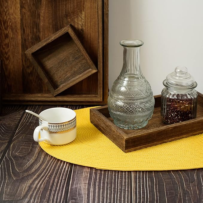 FunWheat Oval Braided Placemats Set of 8 Table Mats for Dining Tables Washable Heat Resistant Place Mats for Indoor Outdoor Use 12 x18 Inch(Oval Yellow, 8pcs)
