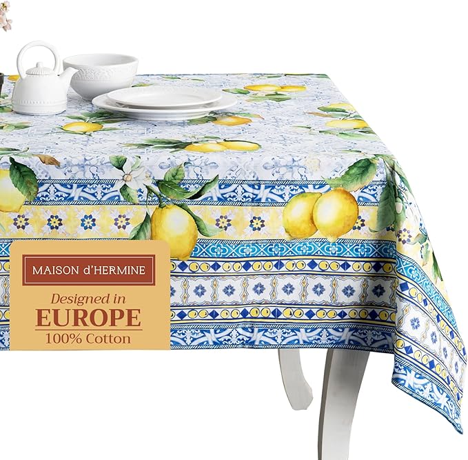 Maison d' Hermine Table Cloth Rectangle Table 100% Cotton 70 x 140 Inches Tablecloth Reusable Decorative for Dining Room Farmhouse Home Valentines Day Decorations Spring Summer - Citrus