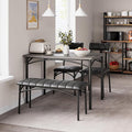 4-Piece Small Dining Table Set – Wood Table with 2 Upholstered Chairs & Bench, Space-Saving Retro Kitchen Dining Set for Small Apartment/Dining Room, Black
