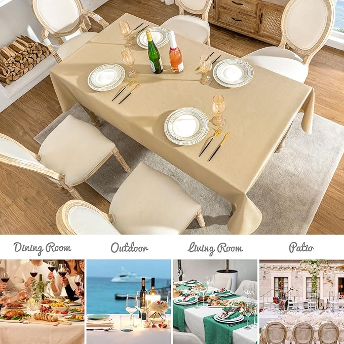 Faux Linen Rectangle Tablecloth Waterproof 60x104 inch Table Cloth Stain and Wrinkle Resistant Washable, Decorative Fabric Table Cover for Dining, Kitchen, Wedding and Parties, Coffee