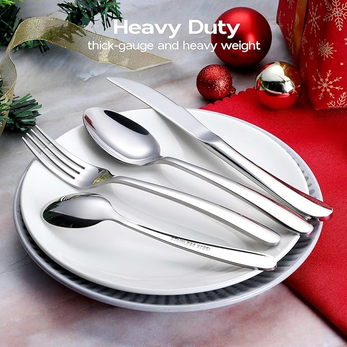 Onader 60 Piece Heavy Duty Silverware, Cutlery Set for 12, Stainless Steel Flatware Set