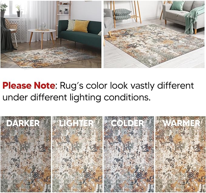 Keen Home Design Area Rugs - 10x14 Non-Shedding, Abstract Rugs for Kitchen, Living Room, Bedroom, Dining Room, Entryway - Size: 9'10" x 14', Multi