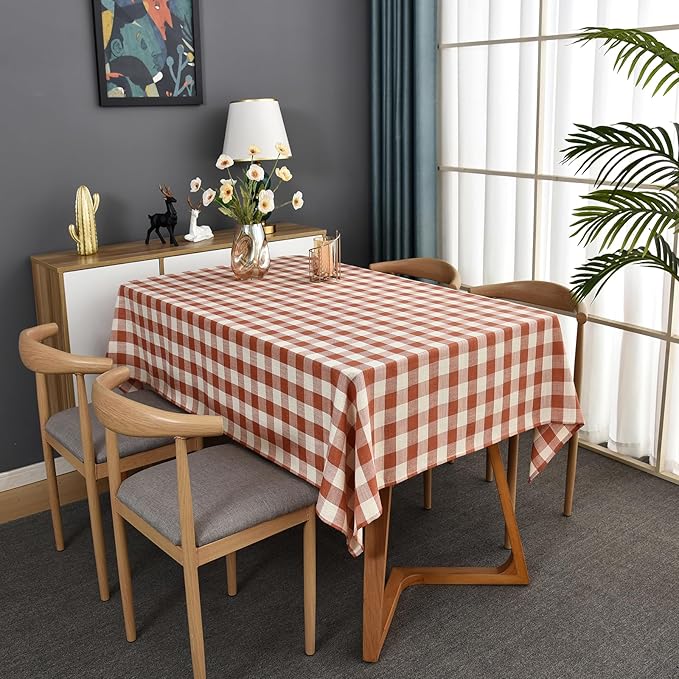 Gingham Table Cloth for Rectangle Tables Orange Checkered Plaid Tablecloth Heavy Duty Cotton Blend Washable & Wrinkle Table Cover for Outdoor Kitchen Dining Picnic Camping (52x70 Inch)